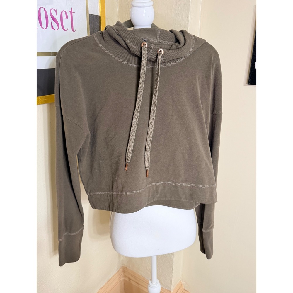 Sweaty Betty London Olive Green Cropped Hoodie Sweatshirt Thumbholes XL Italy